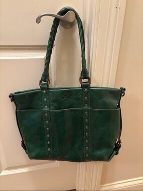 Patricia Nash Carducci Pocket Tote Heritage Green Leather Bag